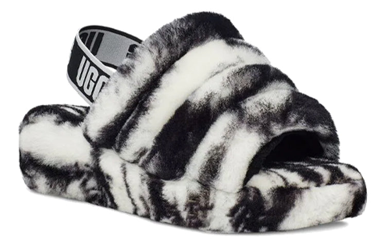 (WMNS) UGG Fluff Yeah Slide Marble 'Black White' 1122554-BLK
