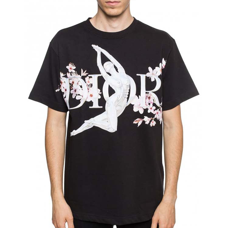 Men's DIOR X Sorayama Crossover Sakura Printing Short Sleeve Black 933J602A0554-980