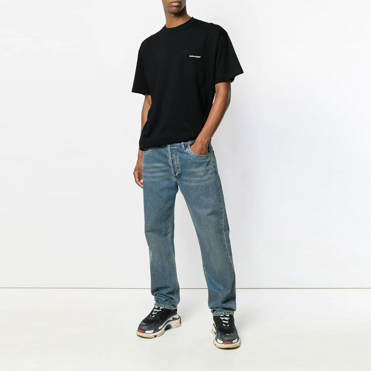 Men's Balenciaga Logo Knit Short Sleeve Black 556150TYK281000