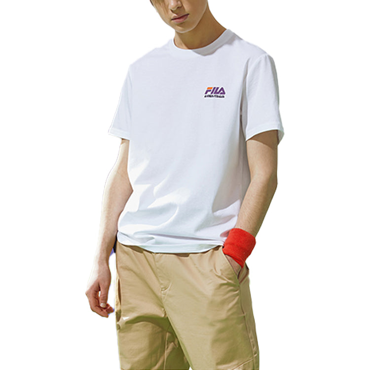 Men's Fila Purple logo Short Sleeve White T-Shirt T11M026102F-WT
