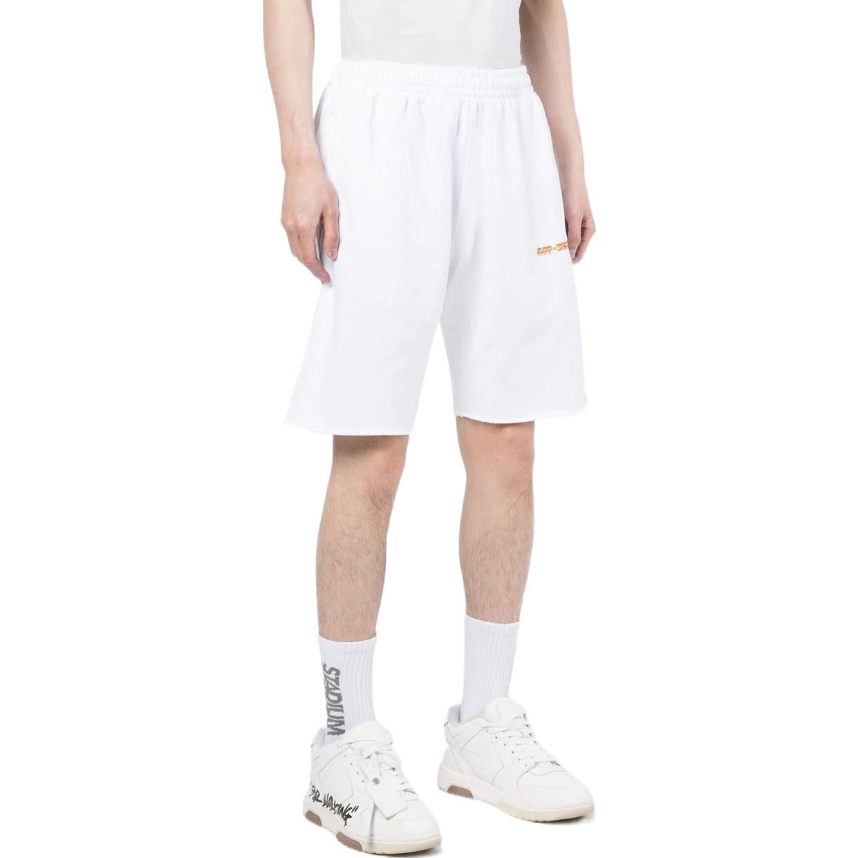Men's Off-White Solid Color Logo Printing Pattern Elastic Waistband Straight Shorts White OMCI006S22FLE0060120WHITE