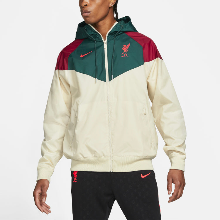 Nike Liverpool Pattern Colorblock Printing Loose Soccer/Football Zipper Hooded Jacket Beige Creamy DB2956-238