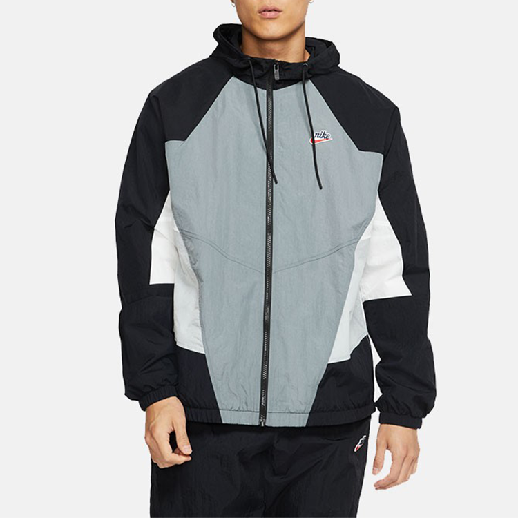 Nike Sportswear Heritage Windrunner Splicing hooded Woven Jacket Gray Black Grayblack CJ4359-084