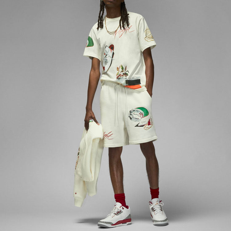 Men's Air Jordan Pattern Printing Round Neck Pullover Short Sleeve White T-Shirt DQ7379-133