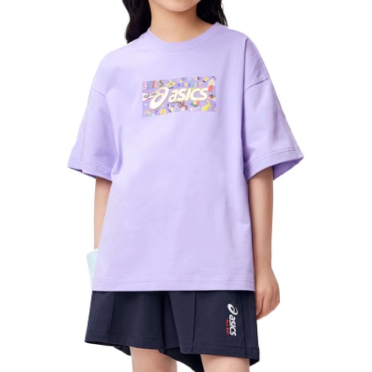 (GS) ASICS Logo Print T-shirt 'Purple' 332241173077-508