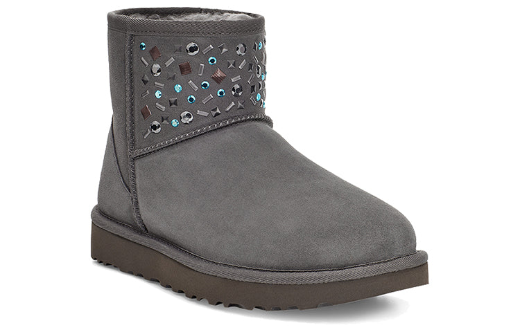 (WMNS) UGG Classic Mini Stud II Rivets Snow Boots Grey 1119101-CHRC