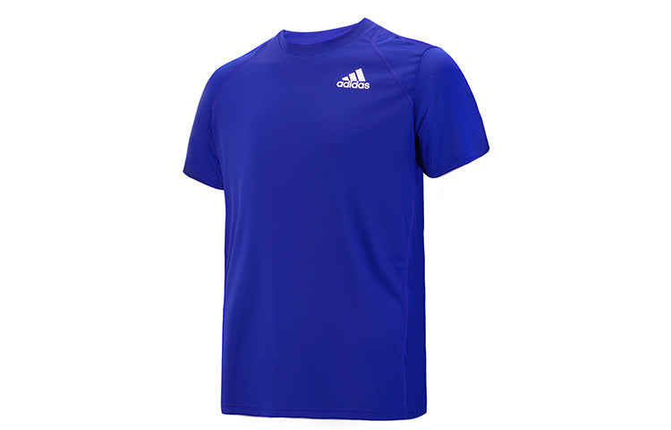 adidas Logo Printing Mesh Splicing Breathable Sports Short Sleeve Blue H34690