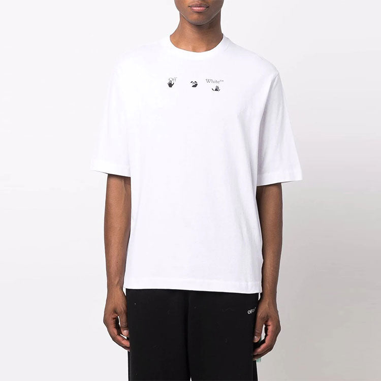 Men's Off-White FW21 Logo Round Neck Cotton Short Sleeve Loose Fit White T-Shirt OMAA119F21JER0110110