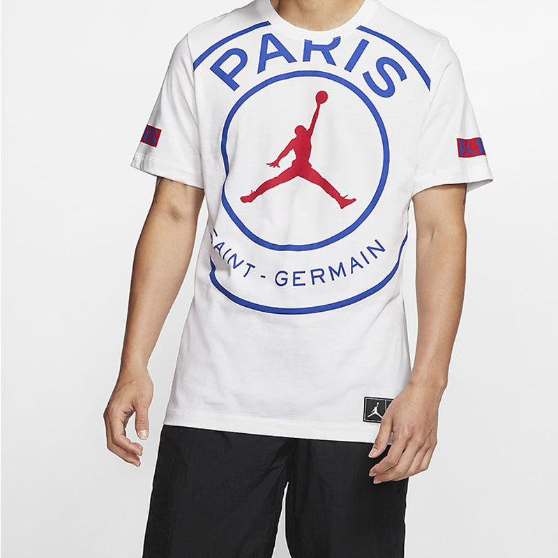 Air Jordan Paris Saint-Germain Logo Tee Printing Short Sleeve US Edition White BQ8384-100