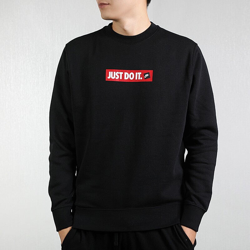 Nike JDI Printing Fleece Lined Athleisure Casual Sports Black Round Neck Pullover Black BV5090-010