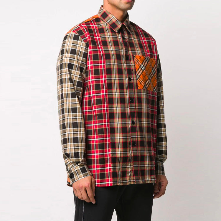 Men's Burberry Plaid Splicing Shirt Colorblock 80239161