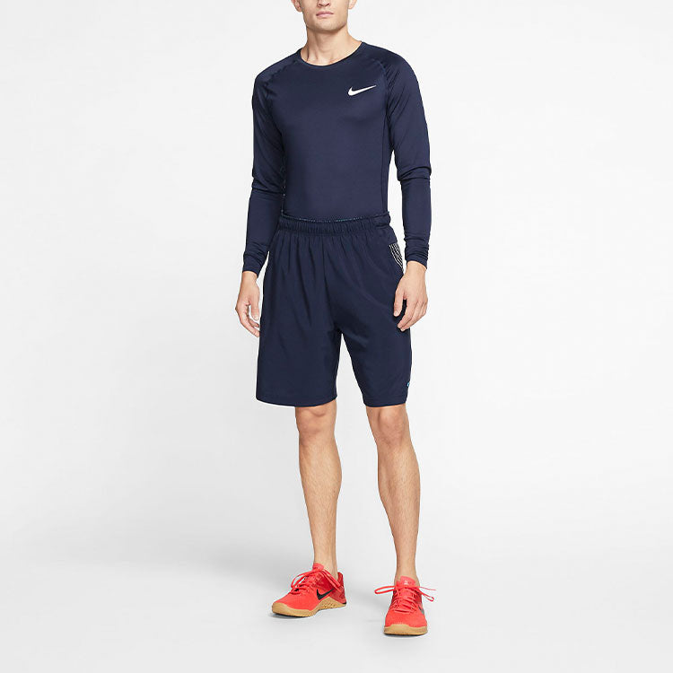 Nike Pro Casual Sports Training Long Sleeves Tight Gym Clothes Navy Blue BV5589-452
