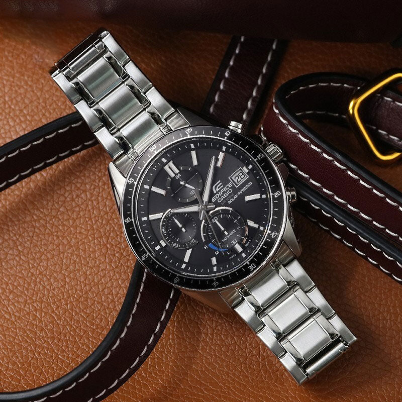 CASIO EDIFICE Quartz Waterproof Solar Powered Stainless Steel Strap Mens Black Analog EFS-S510D-1AVUPR