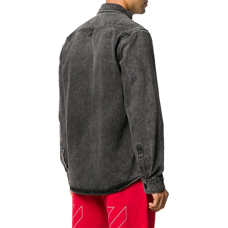 Off-White Logo Printed Long-Sleeve Denim Shirt Men Black OMYD019F20DEN0020910