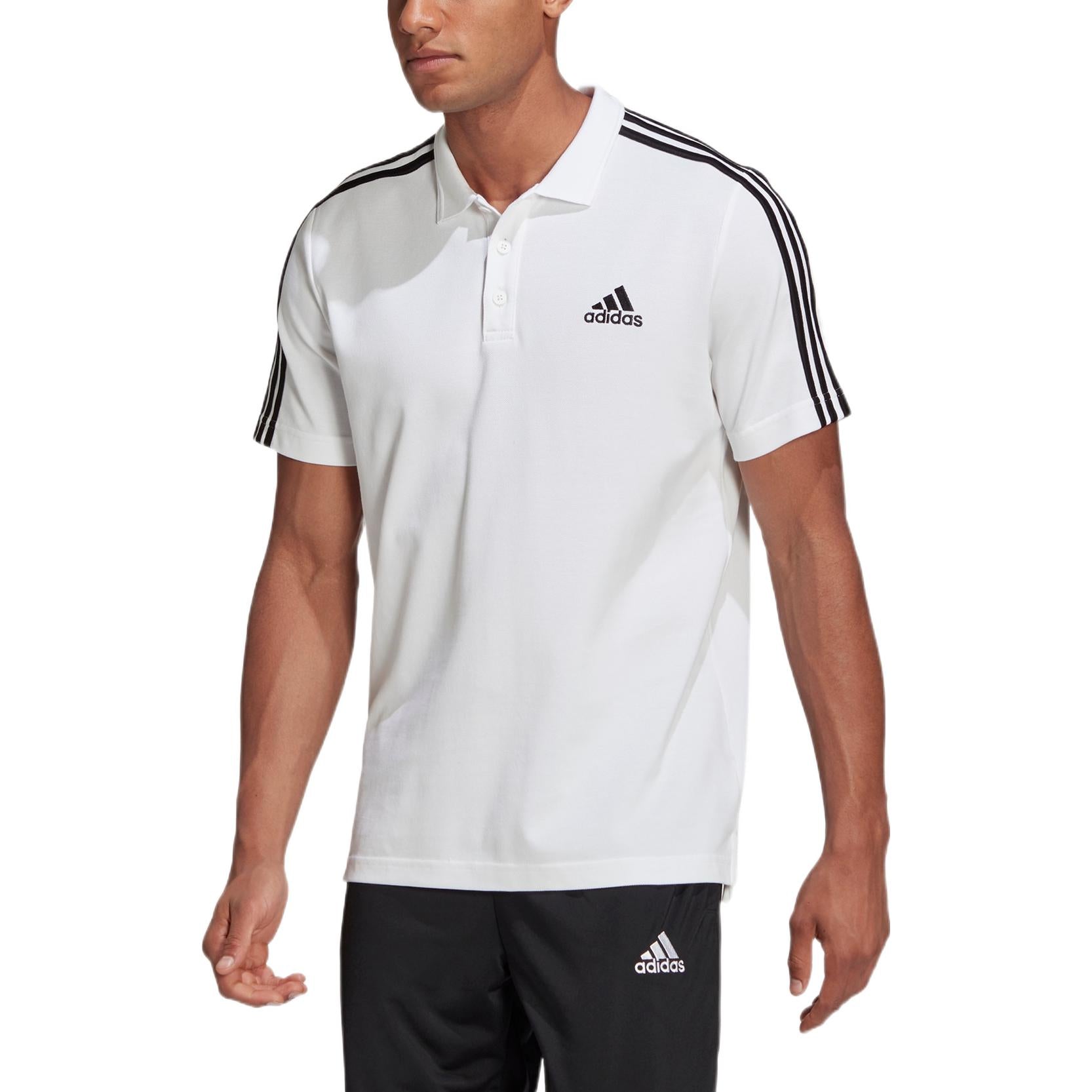 Men's adidas Printing Stripe Brand Logo Breathable Solid Color Short Sleeve polo White Polo Shirt GK9138