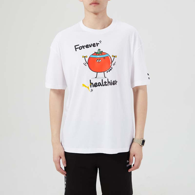 Men's PUMA Funny Printing Sports Round Neck Short Sleeve White 533104-02