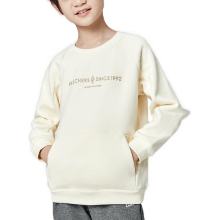 (GS) Skechers Round Neck Fleece-lined Thick Pullover Sweatshirt 'White' L422B006-00PS