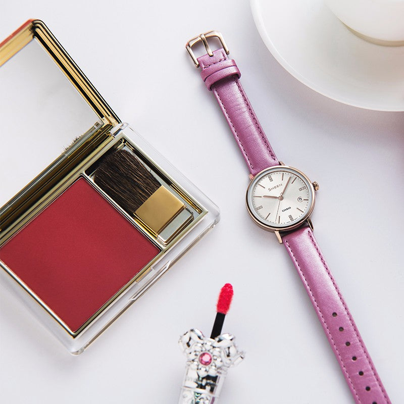 CASIO Waterproof SHEEN Quartz Sapphire Crystal Rose Red Analog SHE-4048CGL-7BUPR
