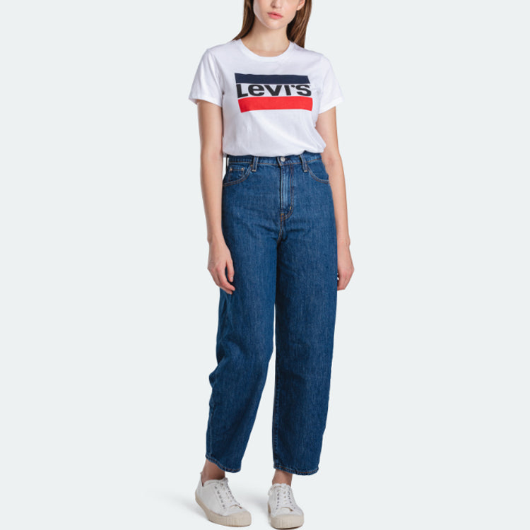 Levis Logo Printing Round Neck Pullover Retro Sports Short Sleeve White T-Shirt 17369-0297