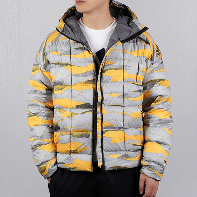 adidas Sports Windproof Stay Warm hooded Outdoor Casual Down Jacket Yellow Gray FI2725
