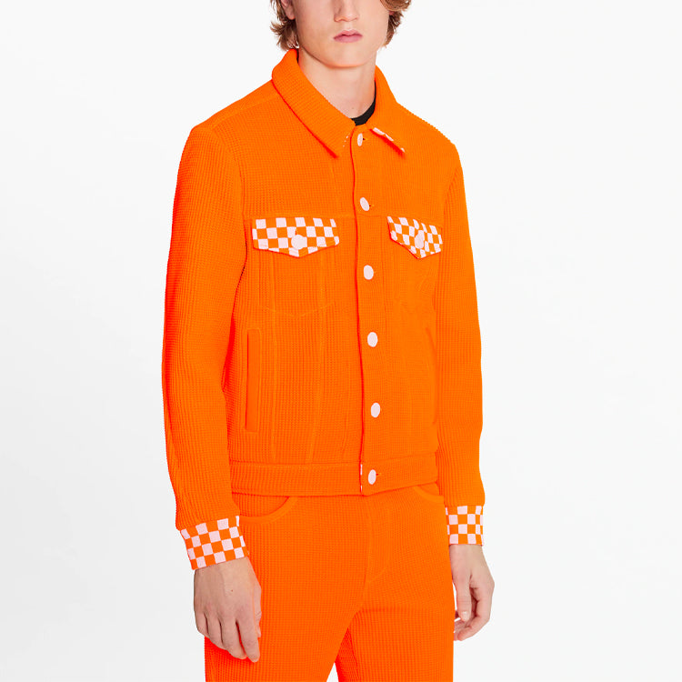 LOUIS VUITTON LV SS21 Lapel Checkered Jacket For Men Orange 1A8OZY