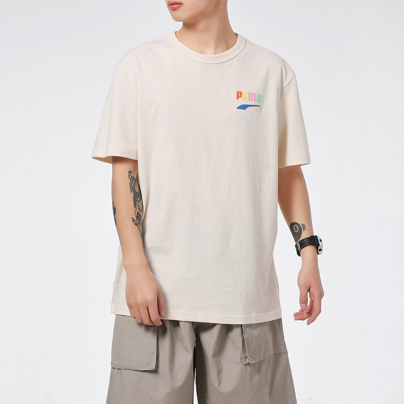 PUMA Sports Alphabet Cartoon Printing Round Neck Short Sleeve Beige 531335-75