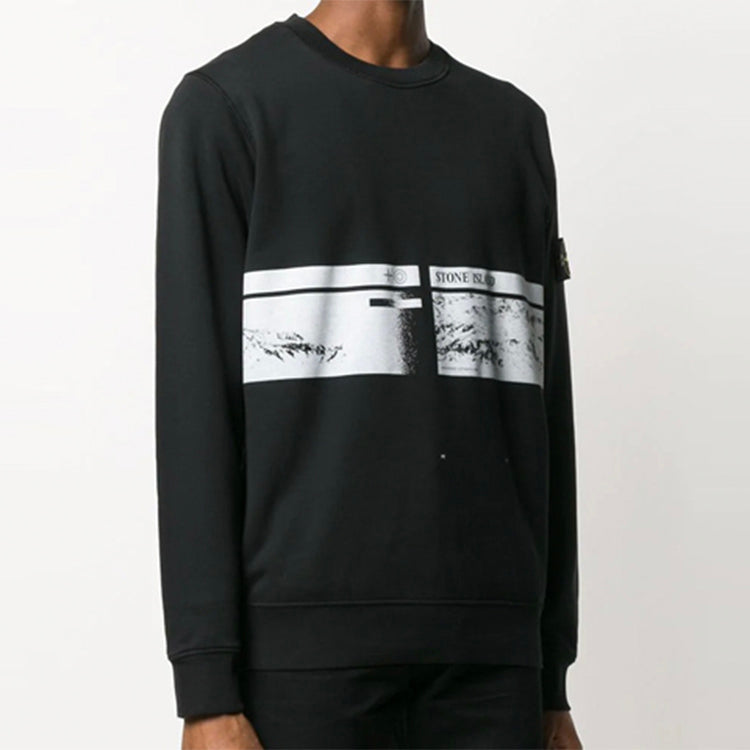 Men's STONE ISLAND Printing Round Neck Pullover Black MO721563094-V0029