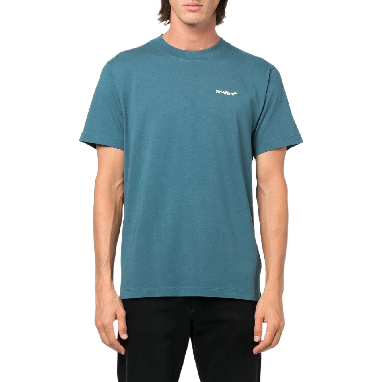 Men's Off-White FW22 Arrow Printing Round Neck Short Sleeve Ordinary Version Blue T-Shirt OMAA027F22JER0115501