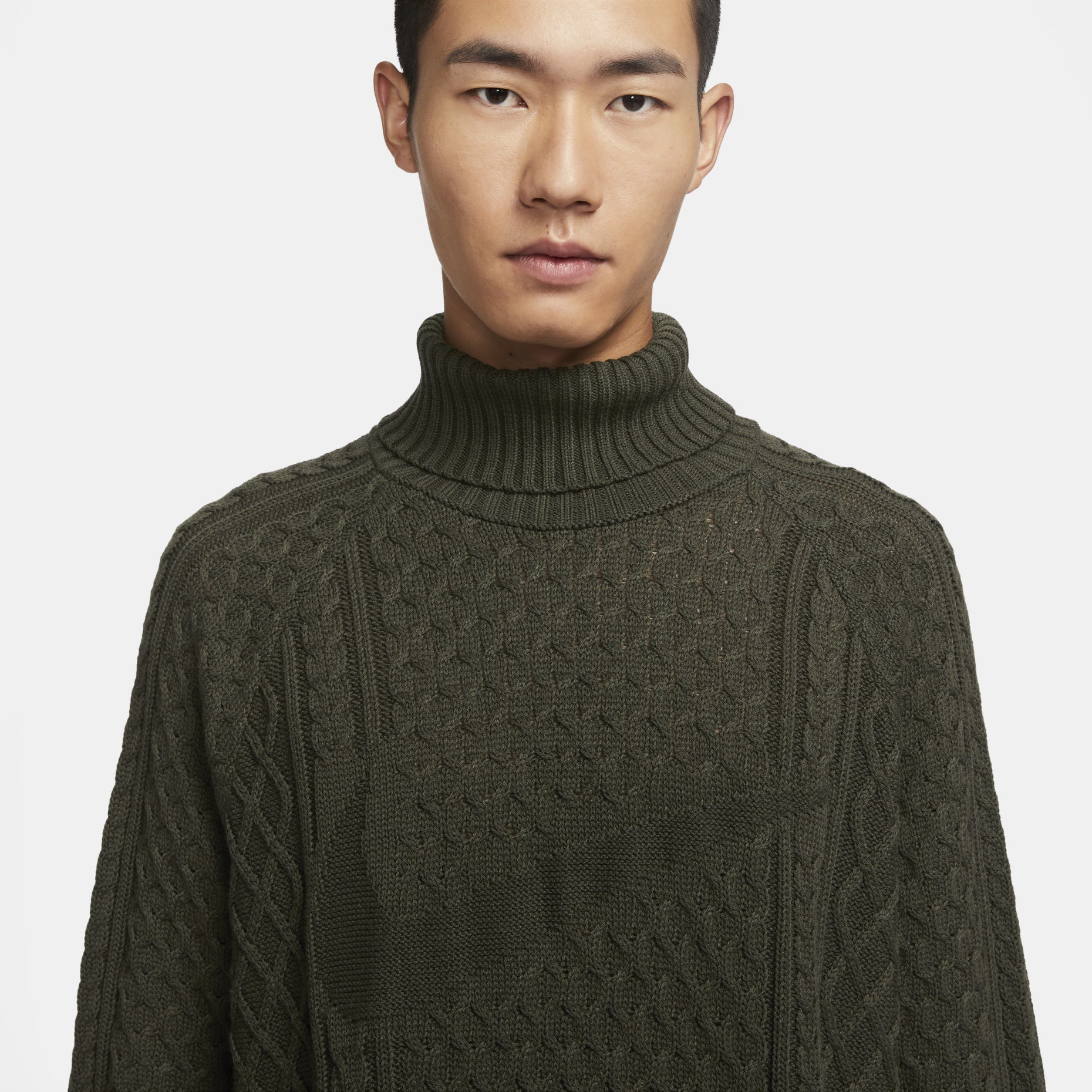 Nike Life Cable Knit Turtleneck Sweater 'Olive Green' FB7771-325