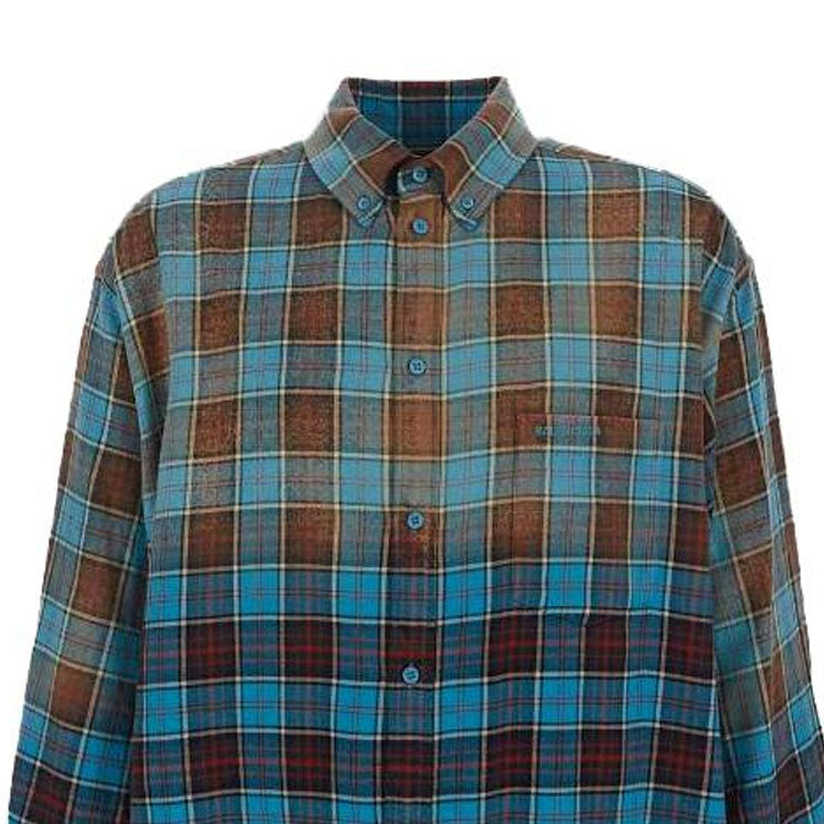 Balenciaga Check Flannel Oversized Long Sleeve Shirt 'Blue Red' 715030TMM116305