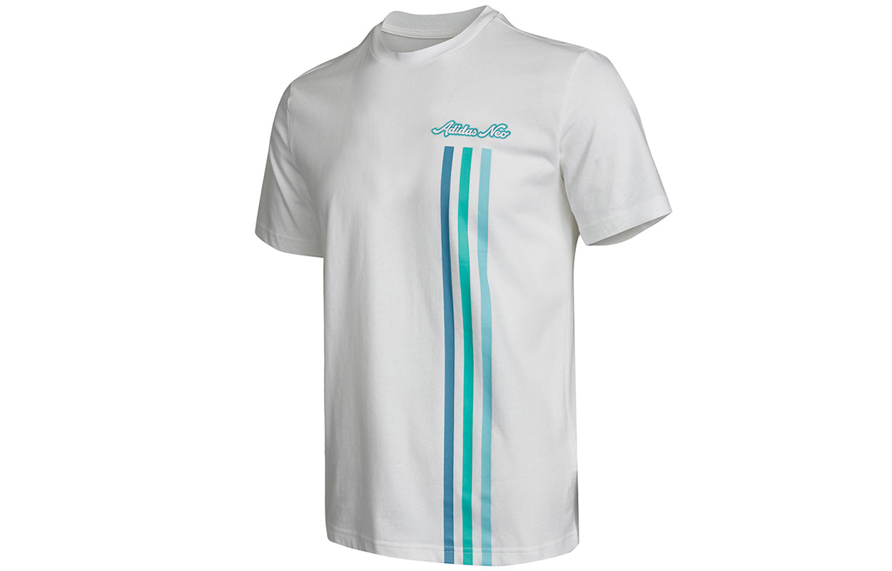 adidas neo Stripe Alphabet Printing Round Neck Short Sleeve White GS2579