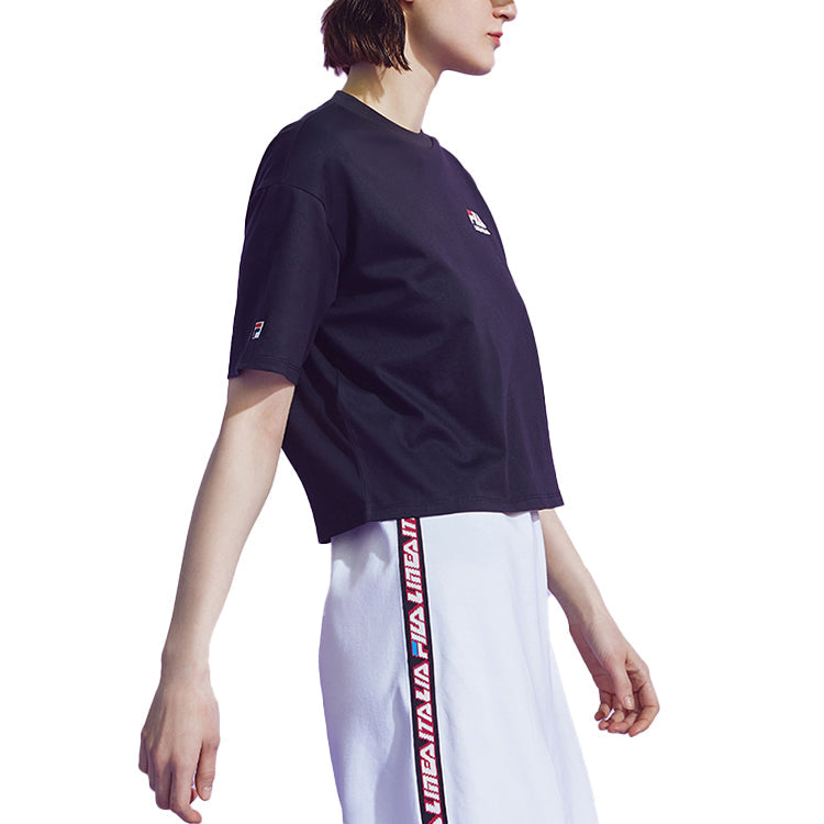 (WMNS) Fila Alphabet Printing Minimalistic Short Sleeve Black T11W026101F-BK