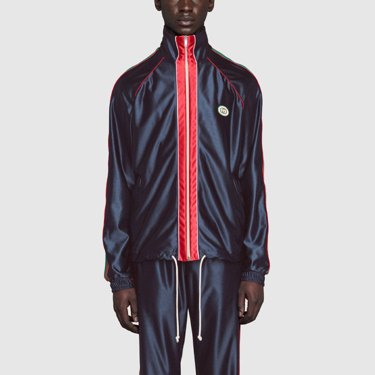 Gucci Shiny Jersey Jacket With Web 'Blue' 655341-XJDF1-4330