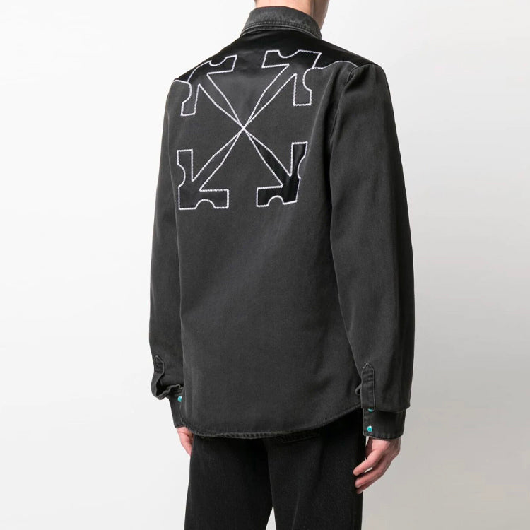 Off-White Arrow Pattern lapel Shirt Jacket Ordinary Version Gray Black OMYD025R21DEN0041010