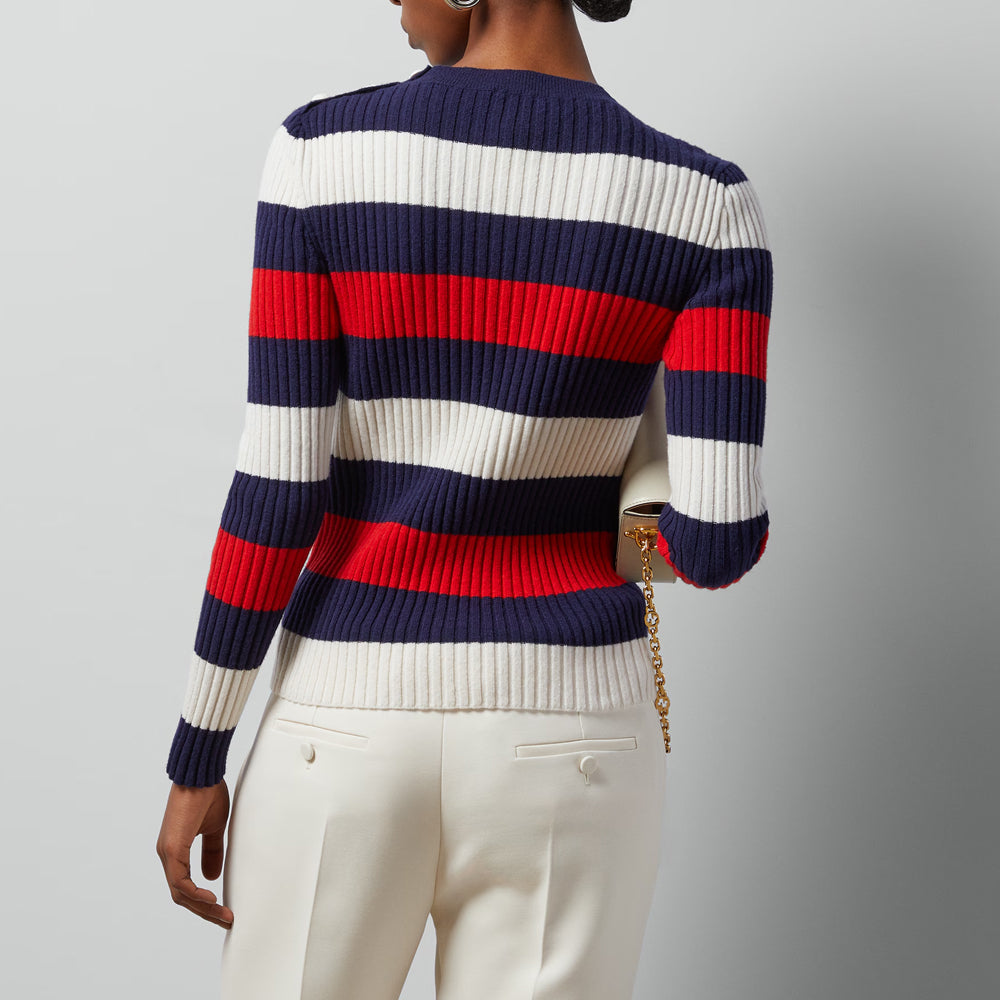 (WMNS) Gucci Striped Rib Stitch Wool Top 'Ivory Blue Red' 772969-XKDQF-9330