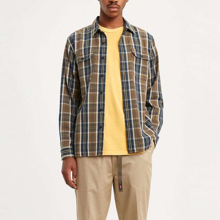 Men's Levis Plaid lapel Long Sleeves Shirt Colorblock 19573-0109