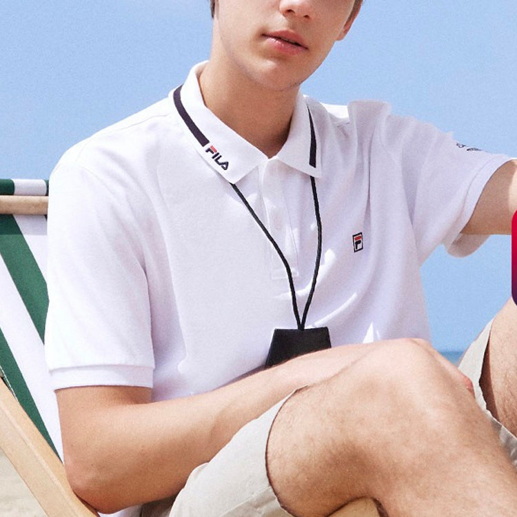 FILA Logo Bee Embroidery Sport Short Sleeve PoloShirt Men s White F11M028121F-WT