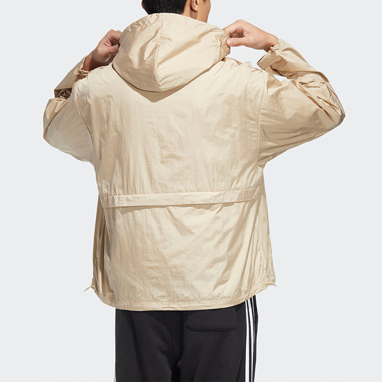 Men's adidas originals Solid Color Half Zipper Hooded Straight Long Sleeves Coffee HM8044