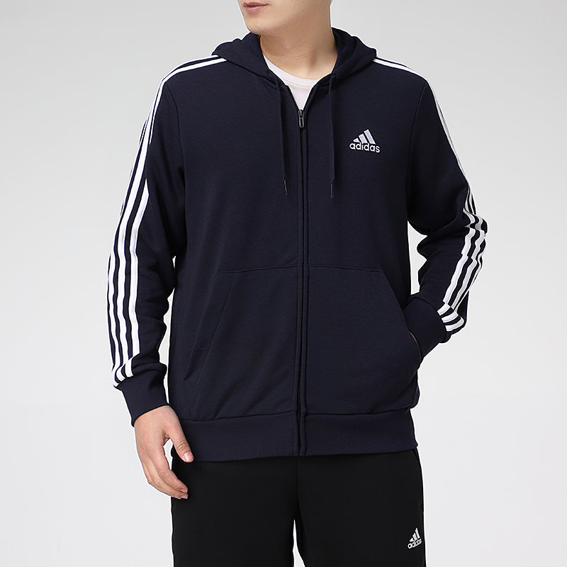 adidas M 3S FT FZ HD Knit Hooded Jacket Blue GK9033