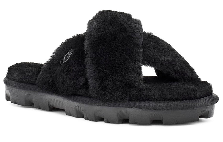 (WMNS) UGG Fuzzette Black Slippers 1107955-BLK