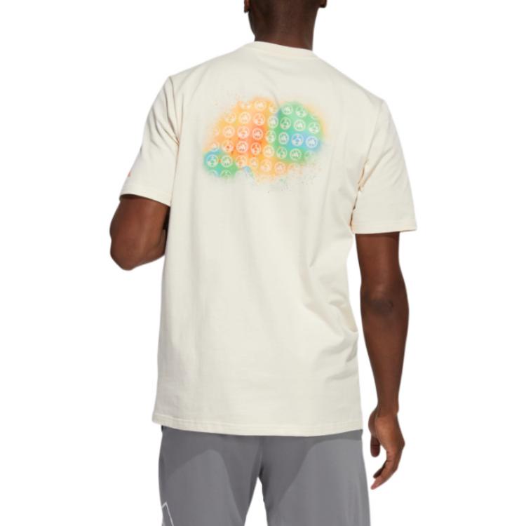 adidas Multi-Color Logo Printing Round Neck Short Sleeve Creamy White IC8111