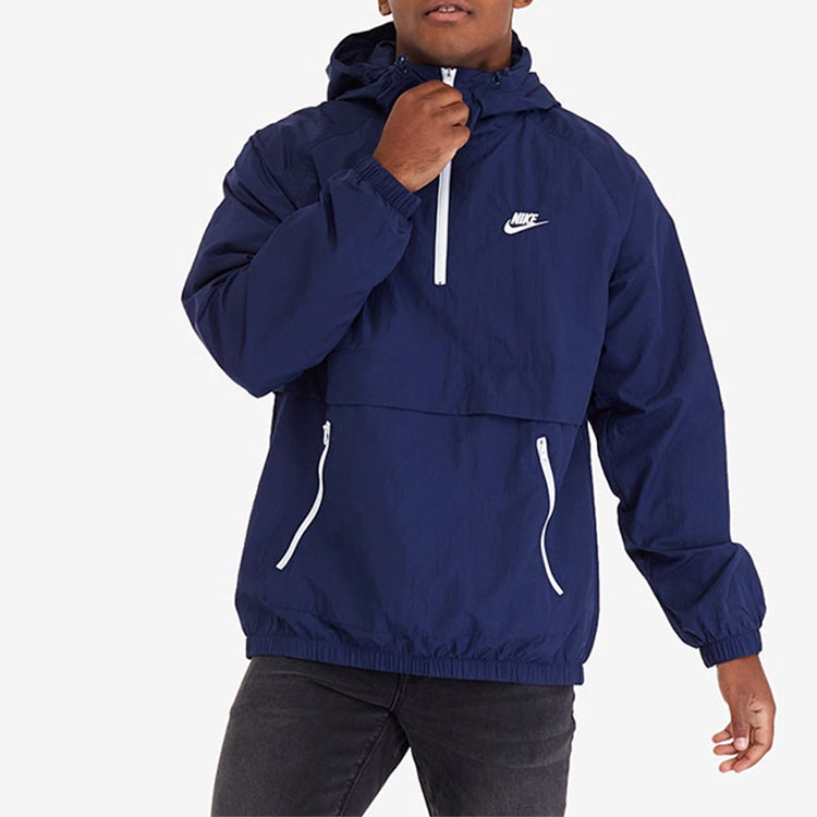 Nike Logo Half Zipper hooded Pullover Jacket Navy Blue AR2213-410