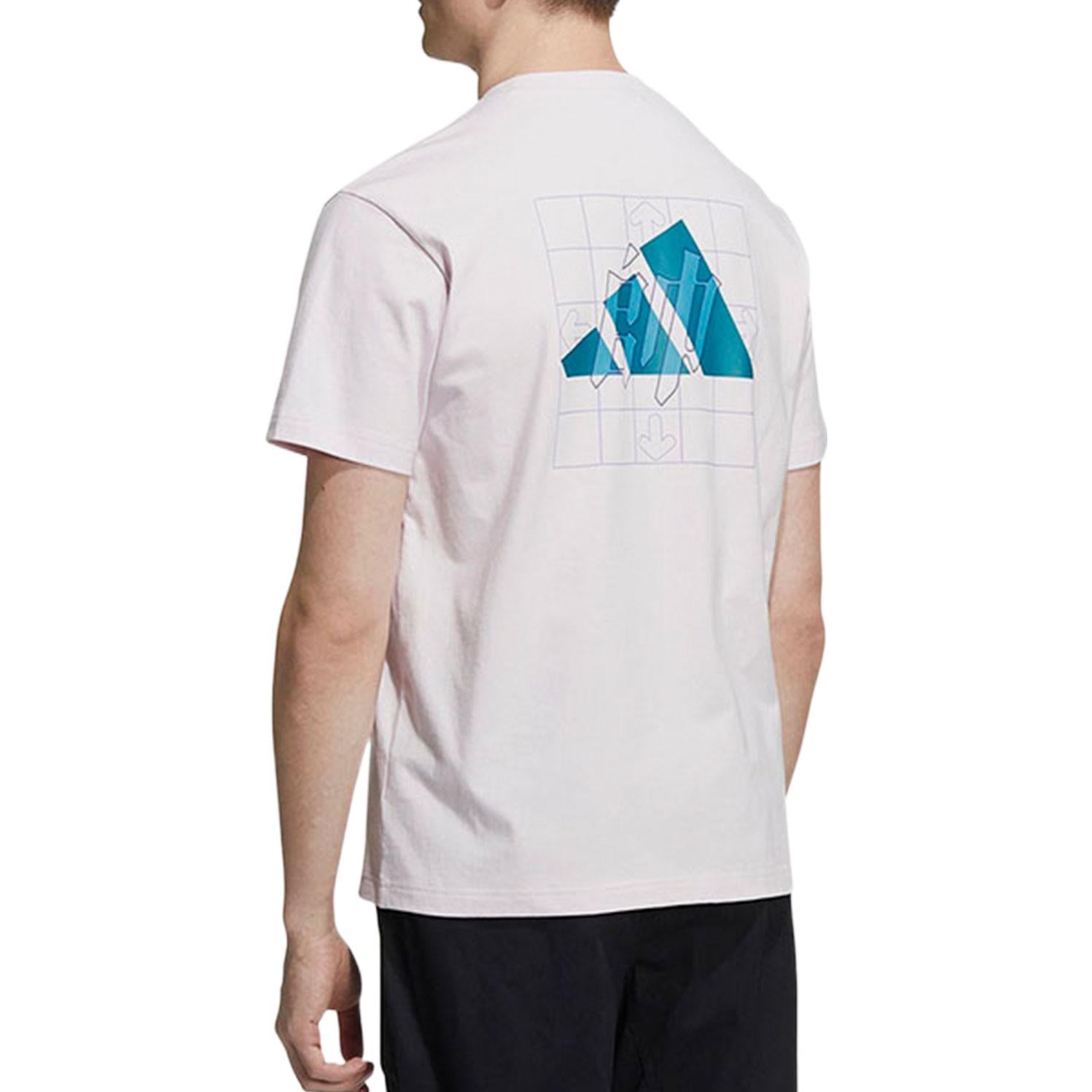 Men's adidas Solid Color Logo Round Neck Short Sleeve Pink T-Shirt HI3282