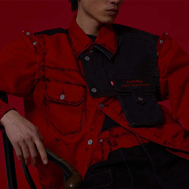 Men's Levis x FENG CHEN WANG Crossover Multiple Pockets Casual Red Jacket A1053-0000