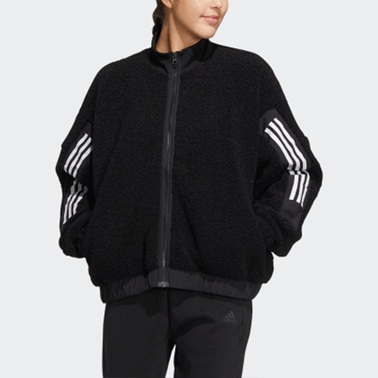 (WMNS) adidas Contrasting Colors Stripe Jacket Black HM7455
