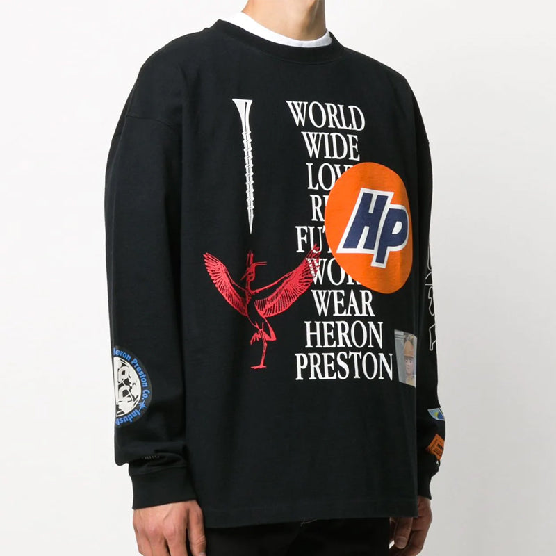 Men's HERON PRESTON Logo Pattern Printing Long Sleeves Pullover Black HMAB015F20JER0021001