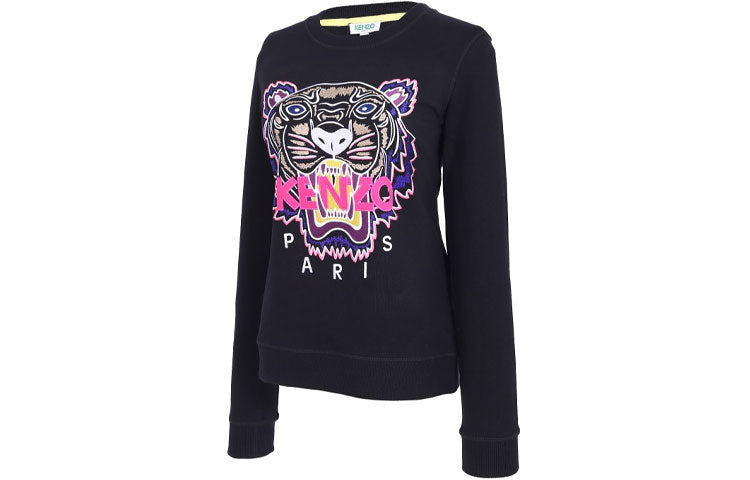 (WMNS) KENZO Embroidery Round-neck Swea Black F962SW7054XA-99