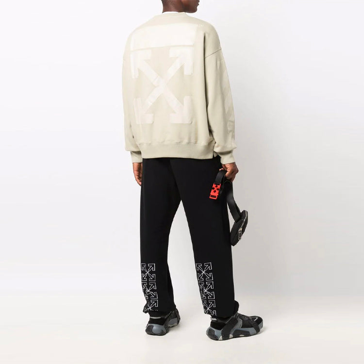 Men's Off-White FW21 Logo Pattern Round Neck Pullover Loose Fit Cream Yellow OMBA054F21FLE0071717