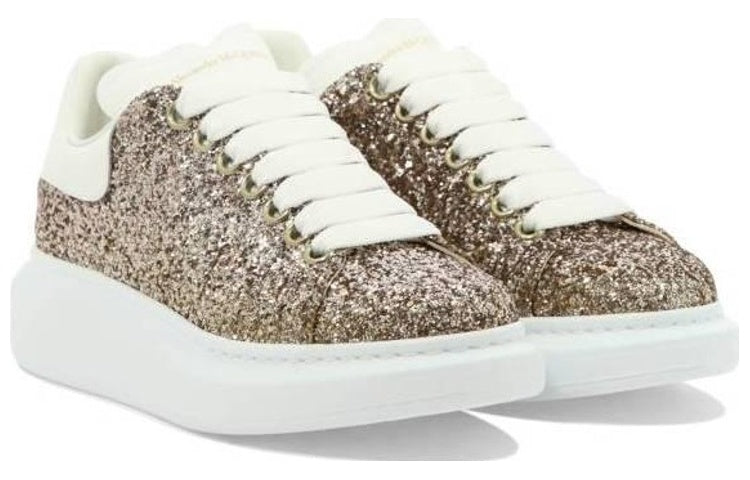 (WMNS) Alexander McQueen Larry Oversized Shoes 'Gold Glitter White' 736296W4VJ12228