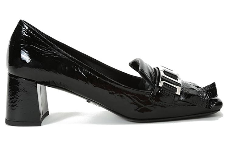 (WMNS) PRADA Logo Plaque Heeled Loafers 'Black' 1D319M_H27_F0002_F_055